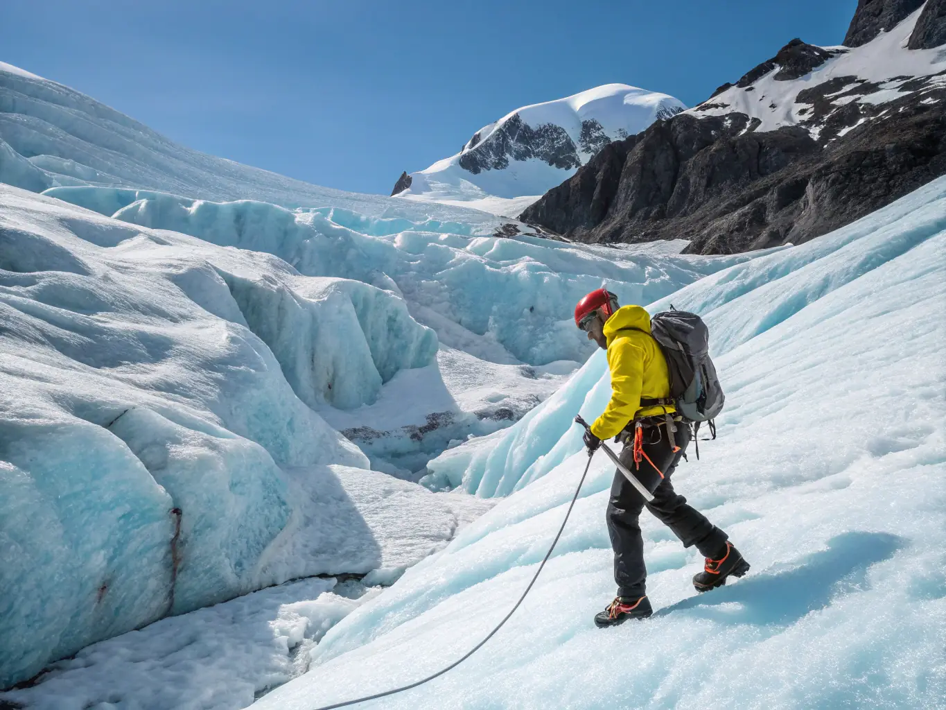 A focused image of participants engaged in an ice climbing workshop, demonstrating the techniques and equipment used in this challenging sport. The image should convey the precision and skill required for ice climbing.