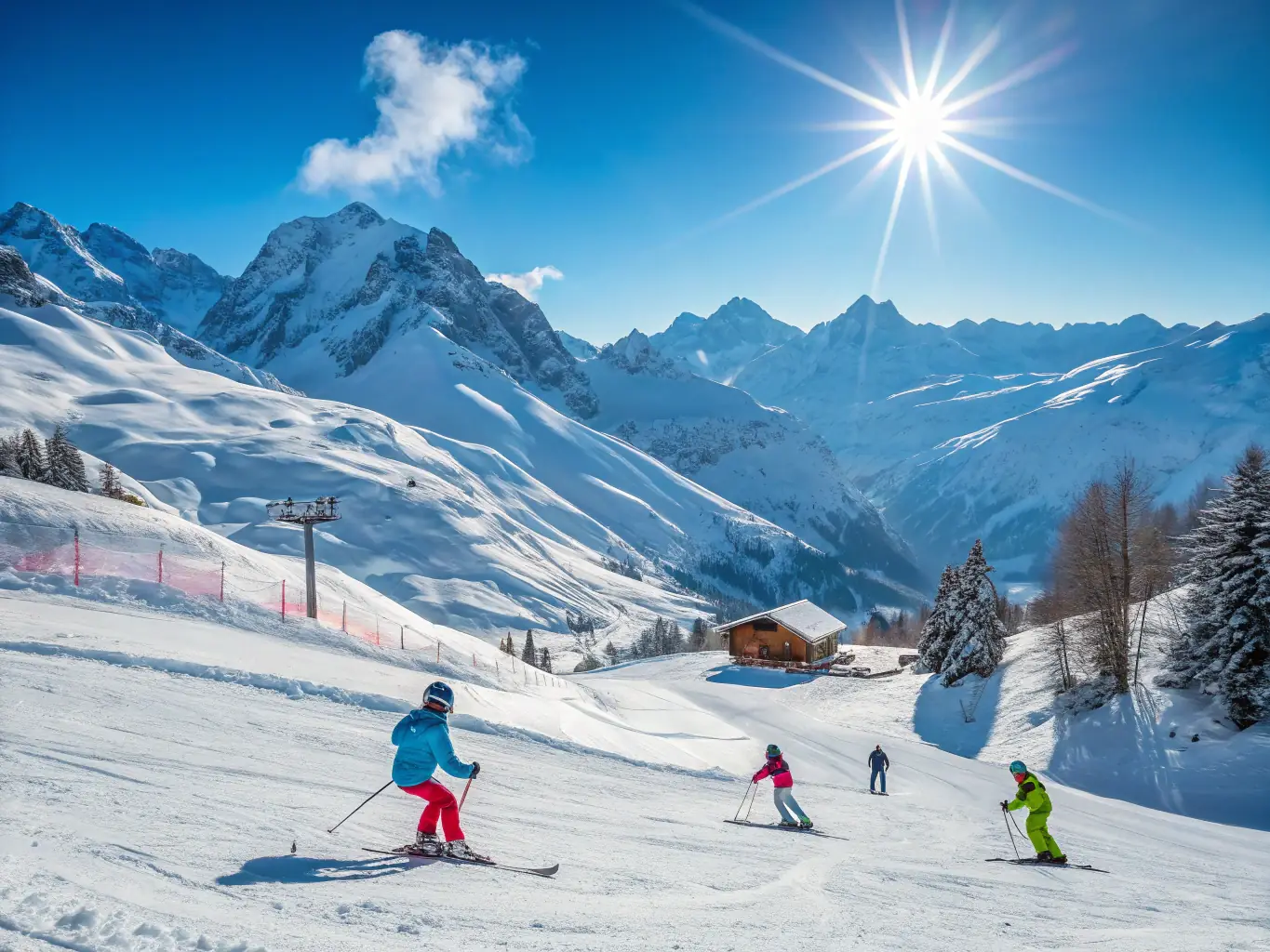 A vibrant image depicting participants in a TEAM HAUTES ALPES skiing competition, showcasing the thrill and energy of the event. The image should capture the scenic alpine backdrop and the competitive spirit.